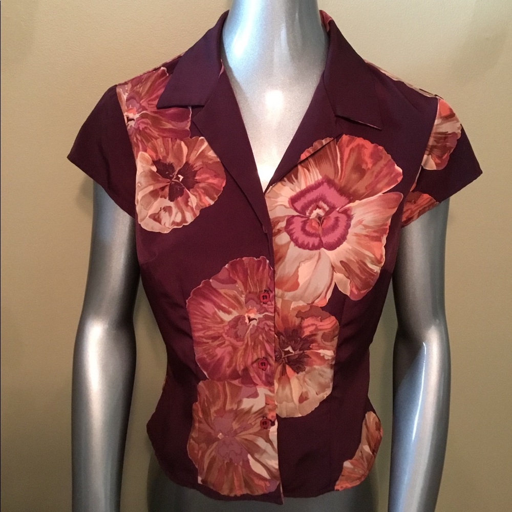 Vintage Rampage maroon floral crop top blouse EUC